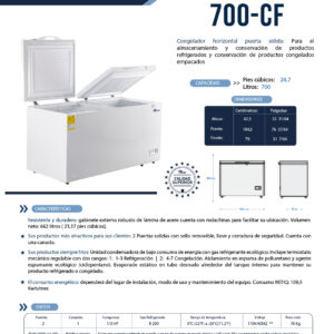 CONGELADOR HORIZONTAL PUERTA SOLIDA 700-CF Ficha