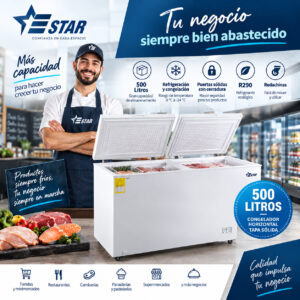 Congelador ESTAR 500 litros con dos puertas sólidas